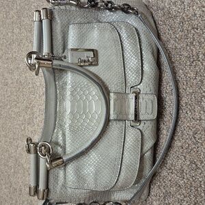 Coach Madison Pinnacle Python Embossed Leather Shoulder Hand Bag Gray Silver EUC